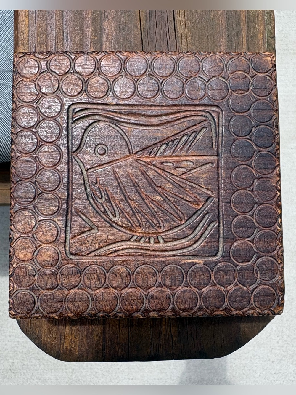 Carved Wooden Bird Accent Wooden Box - Rustic Brown